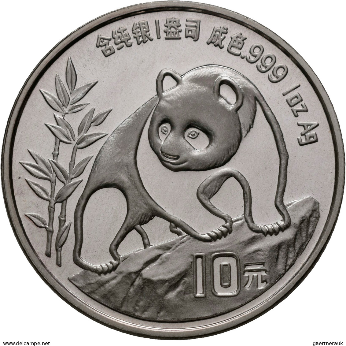 China - Volksrepublik: 10 Yuan 1990, China Panda 1 OZ Silber. KM Y# 237, Variant - Cina