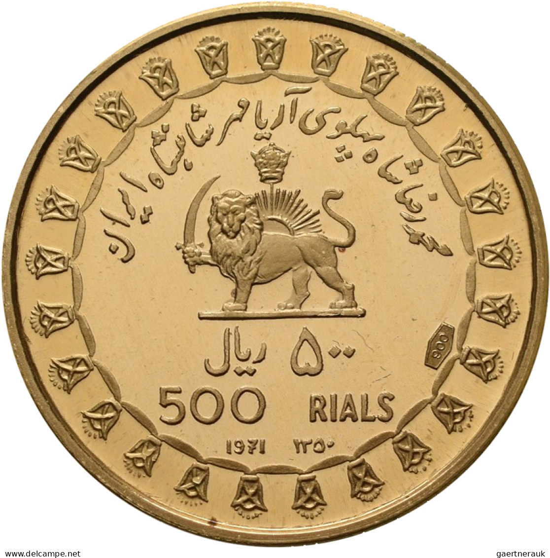 Iran - Anlagegold: Muhammad Reza Pahlavi Shah 1941-1979: 500 Rials SH 1350 = 197 - Iran