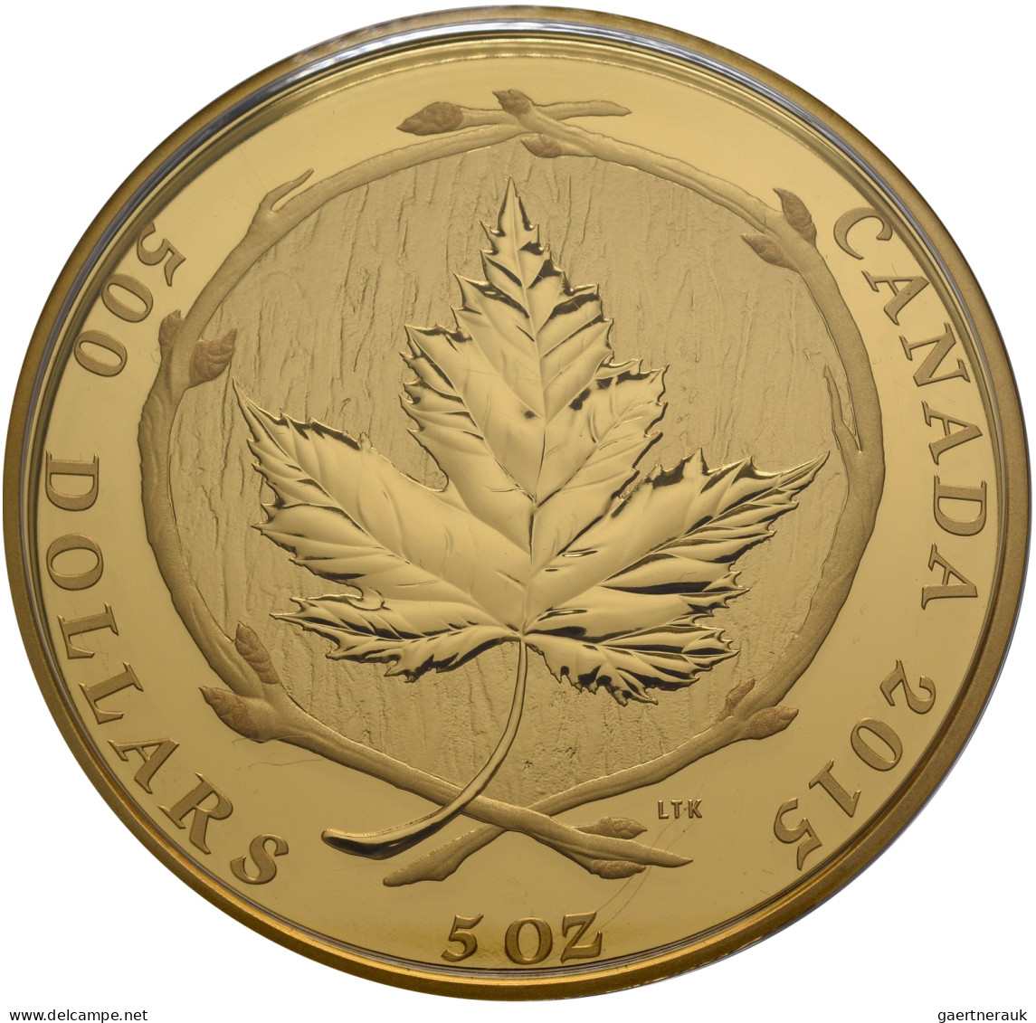Kanada: Elizabeth II. 1952-2022: 500 Dollars 2015 Maple Leaf. 5 OZ 999,9/1000 Go - Canada