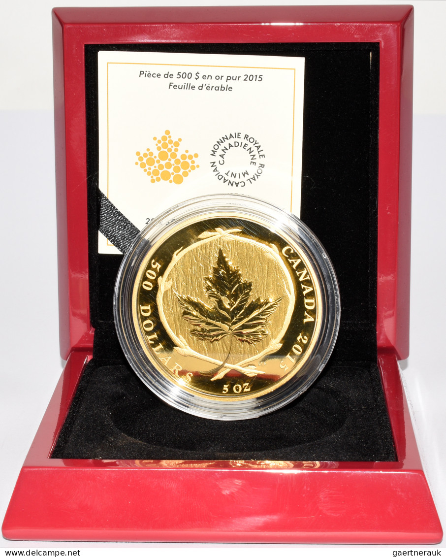 Kanada: Elizabeth II. 1952-2022: 500 Dollars 2015 Maple Leaf. 5 OZ 999,9/1000 Go - Canada