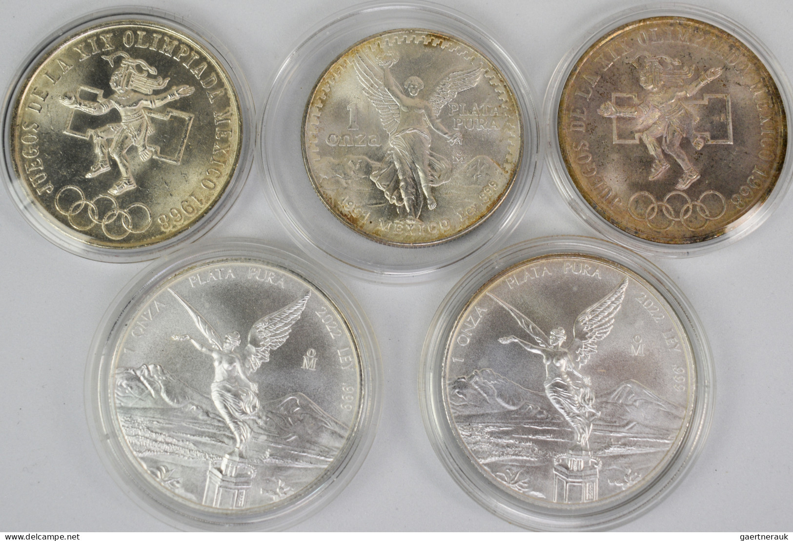 Mexiko: Lot 5 Münzen, Dabei 3 X 1 OZ Libertad (1991, 2022, 2022) Sowie 2 X 25 Pe - Mexique
