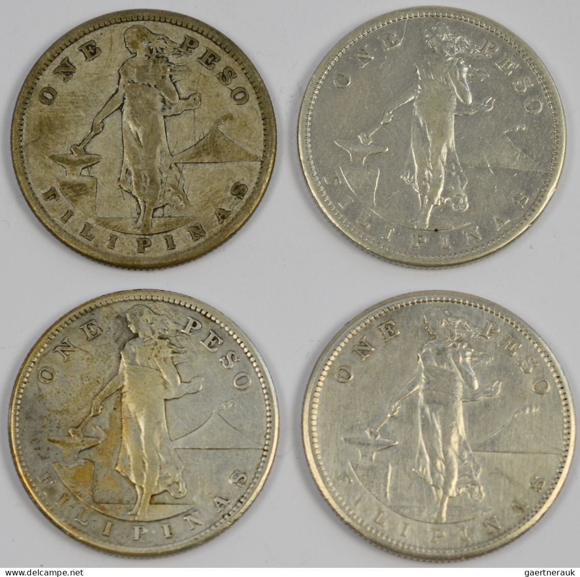 Philippinen: United States Administration: 4 X 1 Peso Silbermünzen, 2 X 1907 Und - Philippinen