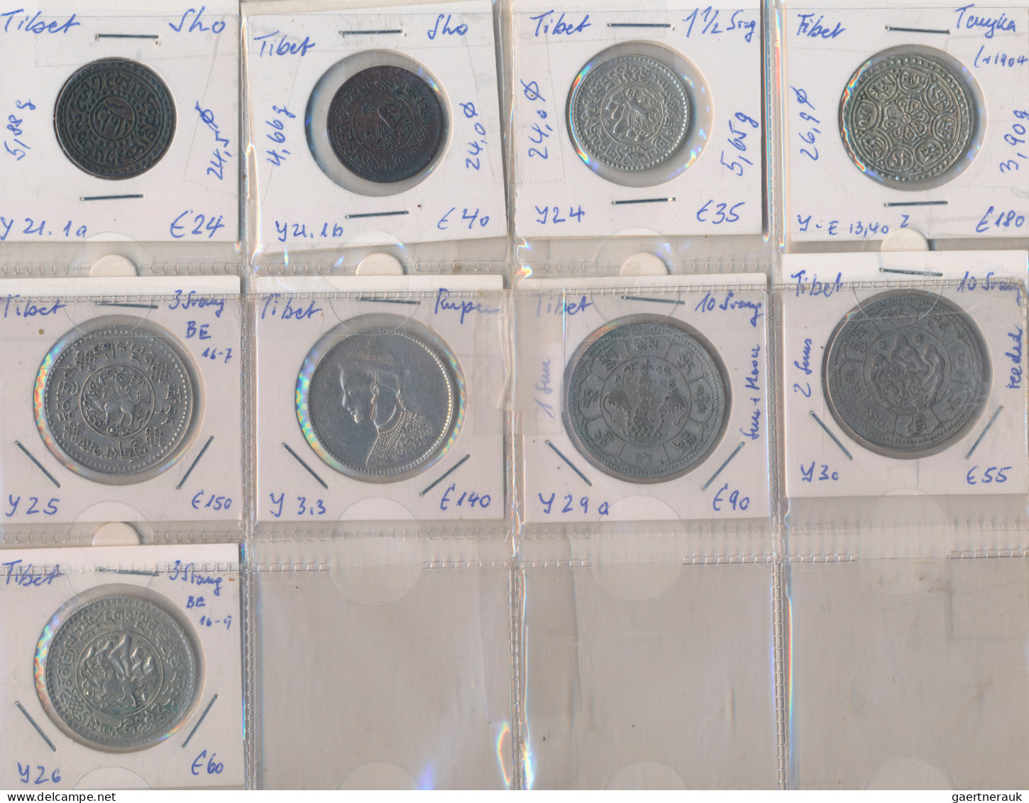 Tibet: Lot 9 Münzen Aus Tibet, Davon 7 X Silber Und 2 Kupfer; Selten Angeboten, - Autres – Asie