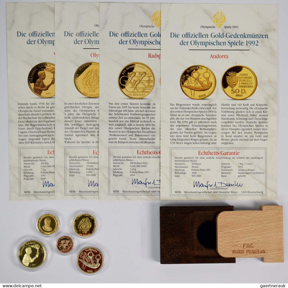 Alle Welt  - Anlagegold: Lot 5 Goldmünzen Olympische Spiele 1992, Dabei: Andorra - Collections & Lots