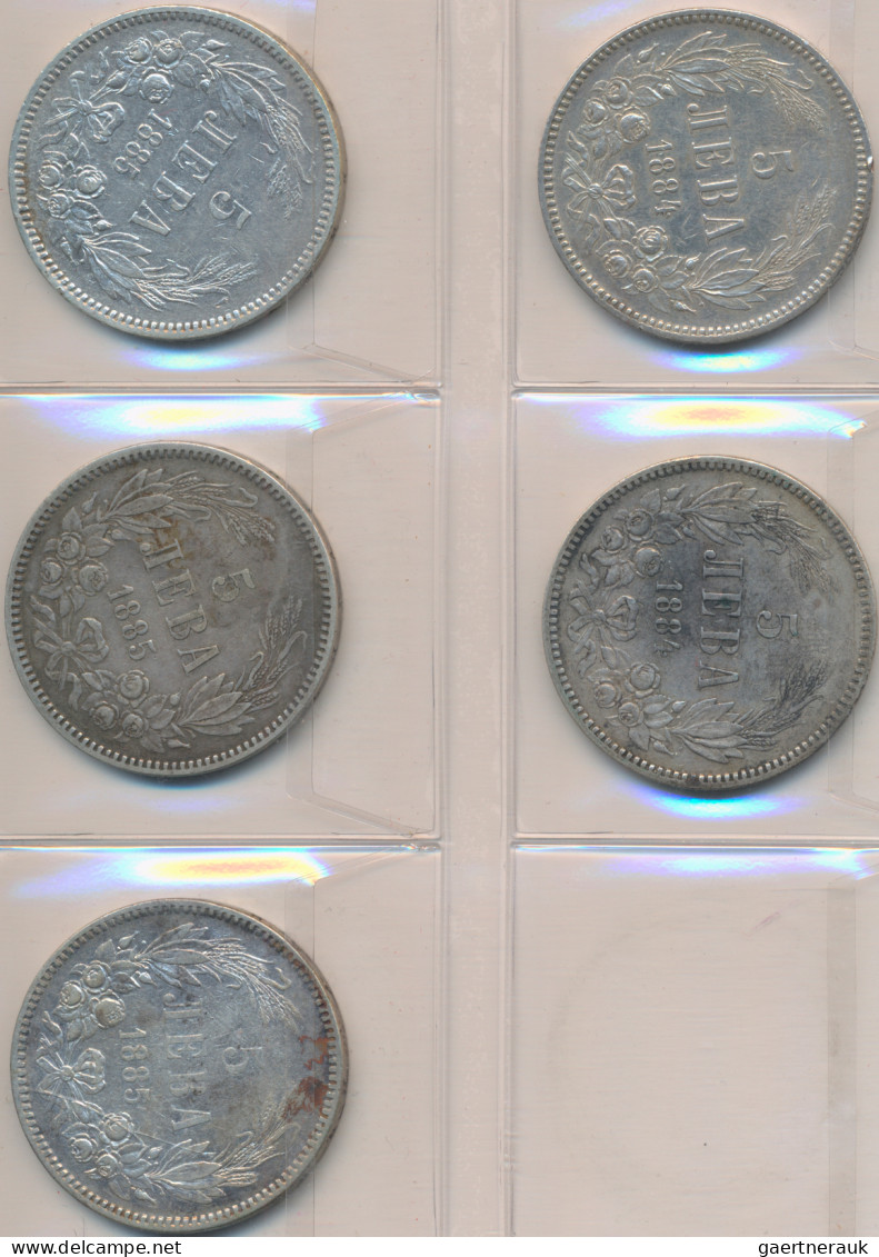 Bulgarien: Ferdinand I. 1887-1908: 5 Leva 1884 (2x) Und 5 Leva 1885 (3x). KM# 7. - Bulgaria