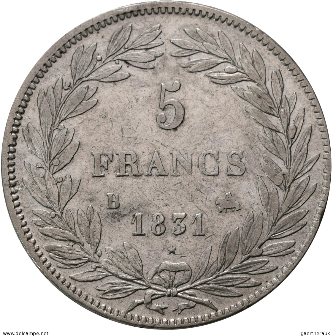 Frankreich: Louis Philippe I. 1830-1848: 5 Francs 1831 B, Rouen. 25,03 G. KM# 73 - Non Classificati