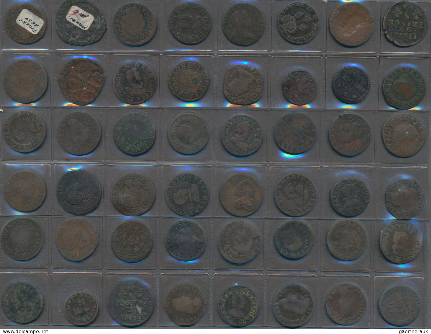 Frankreich: Münzblatt Mit 48 Alten Französischen Kupfermünzen, überwiegend 17tes - Altri & Non Classificati