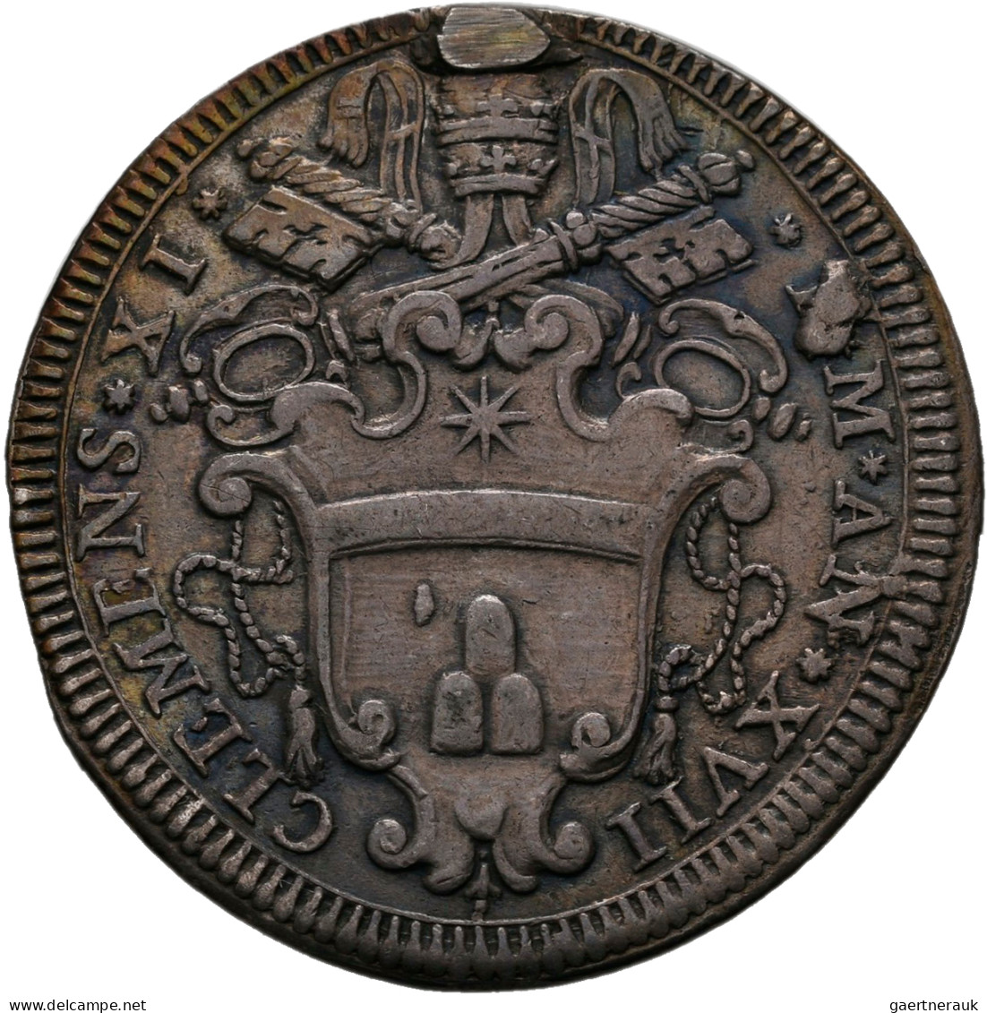 Italien: Kirchenstaat, Clemens XI. 1700-1721: Testone AN XVII (1717); 9,06 G, Mu - 1861-1878 : Victor Emmanuel II.