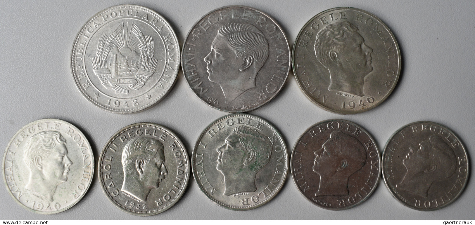 Rumänien: Lot 7 Silbermünzen Und 1 Silbermedaille; 100 Lei 1932, 2 X 250 Lei 194 - Roemenië