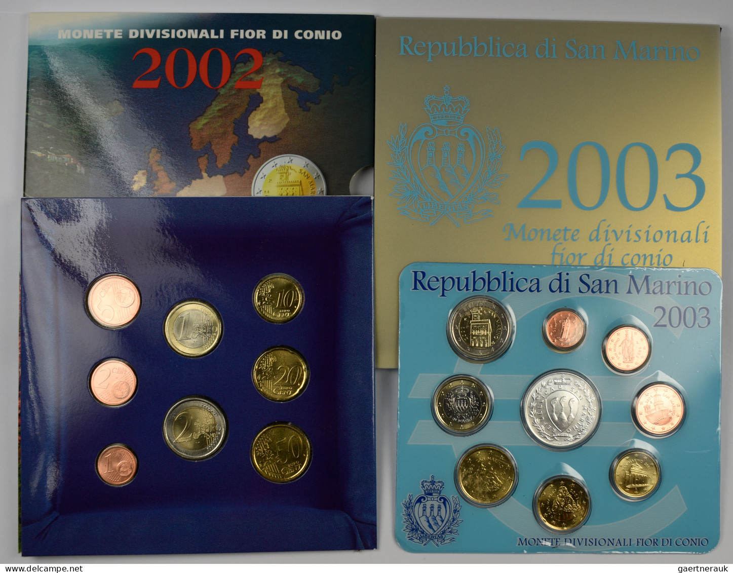 San Marino: Off. Kursmünzensatz 2002, Alle 8 Münzen 1c - 2€. Dabei Noch KMS 2003 - San Marino