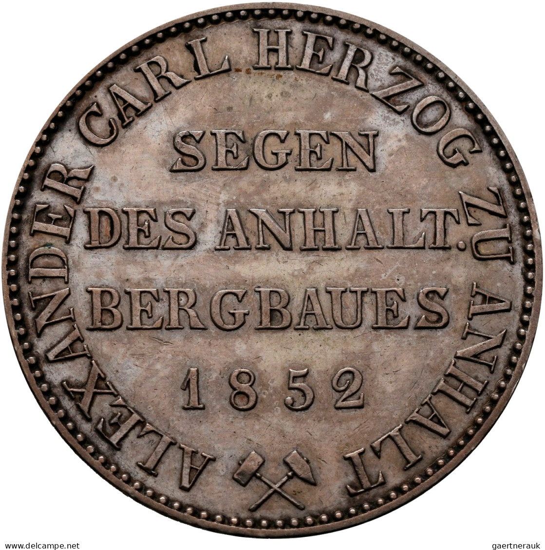 Anhalt-Bernburg: Alexander Carl 1834-1863: Taler 1852 A (Ausbeutetaler). AKS 16, - Other & Unclassified