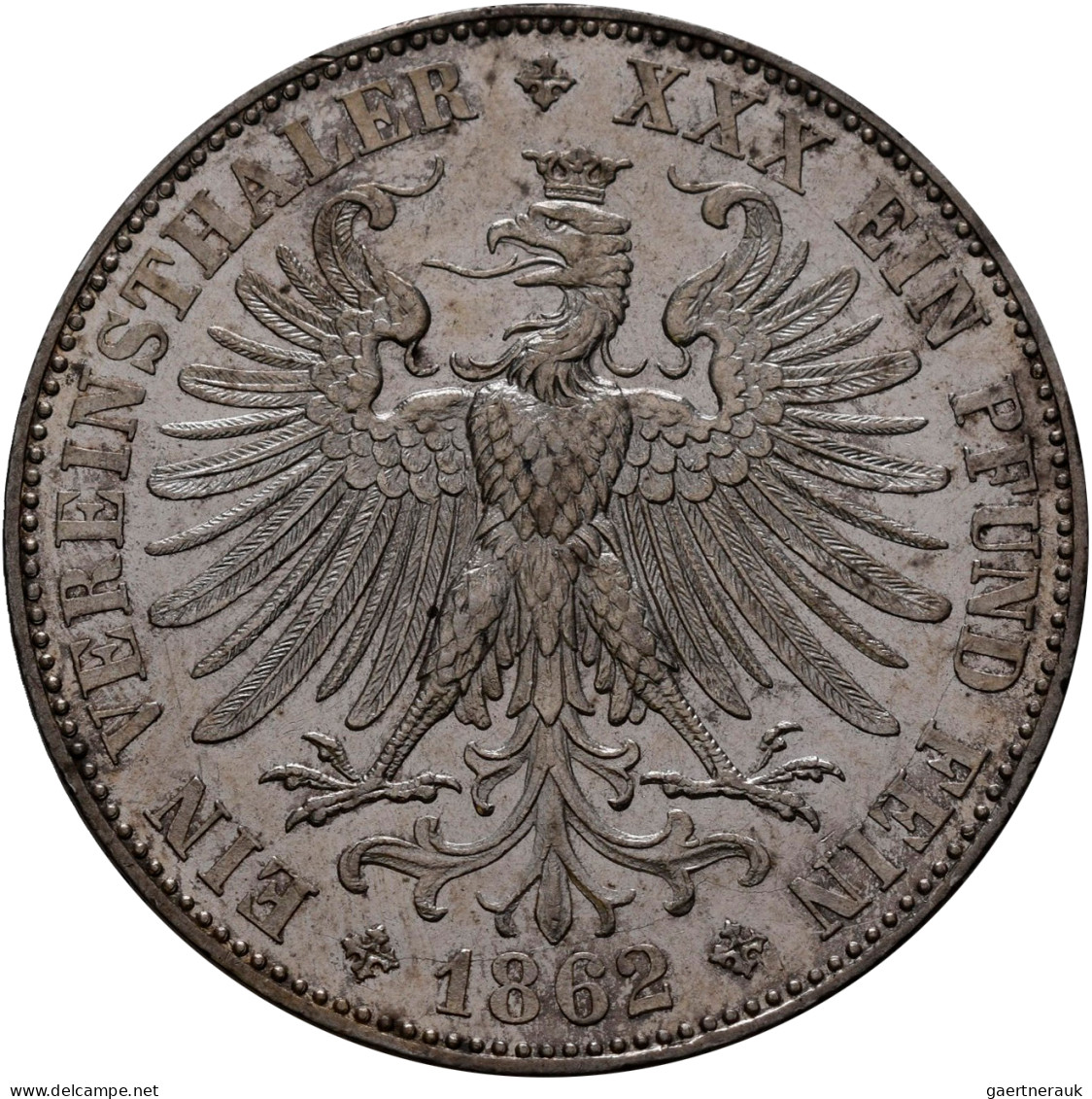 Frankfurt Am Main: Freie Stadt: Taler 1862 (Vereinstaler). AKS 10, Jaeger 42b. G - Otros & Sin Clasificación