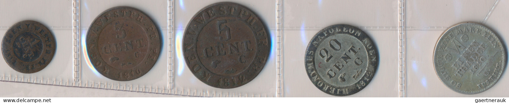 Westphalen: Hieronymus Napoleon 1807-1813: Lot 5 Münzen, Dabei: 1 Cent 1812, 3 C - Other & Unclassified