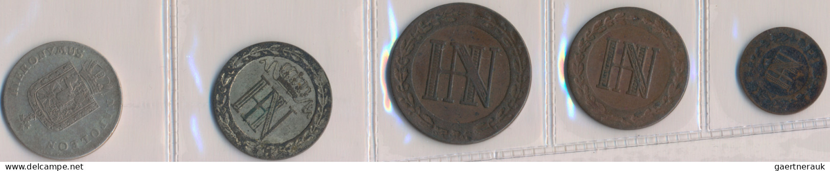 Westphalen: Hieronymus Napoleon 1807-1813: Lot 5 Münzen, Dabei: 1 Cent 1812, 3 C - Autres & Non Classés