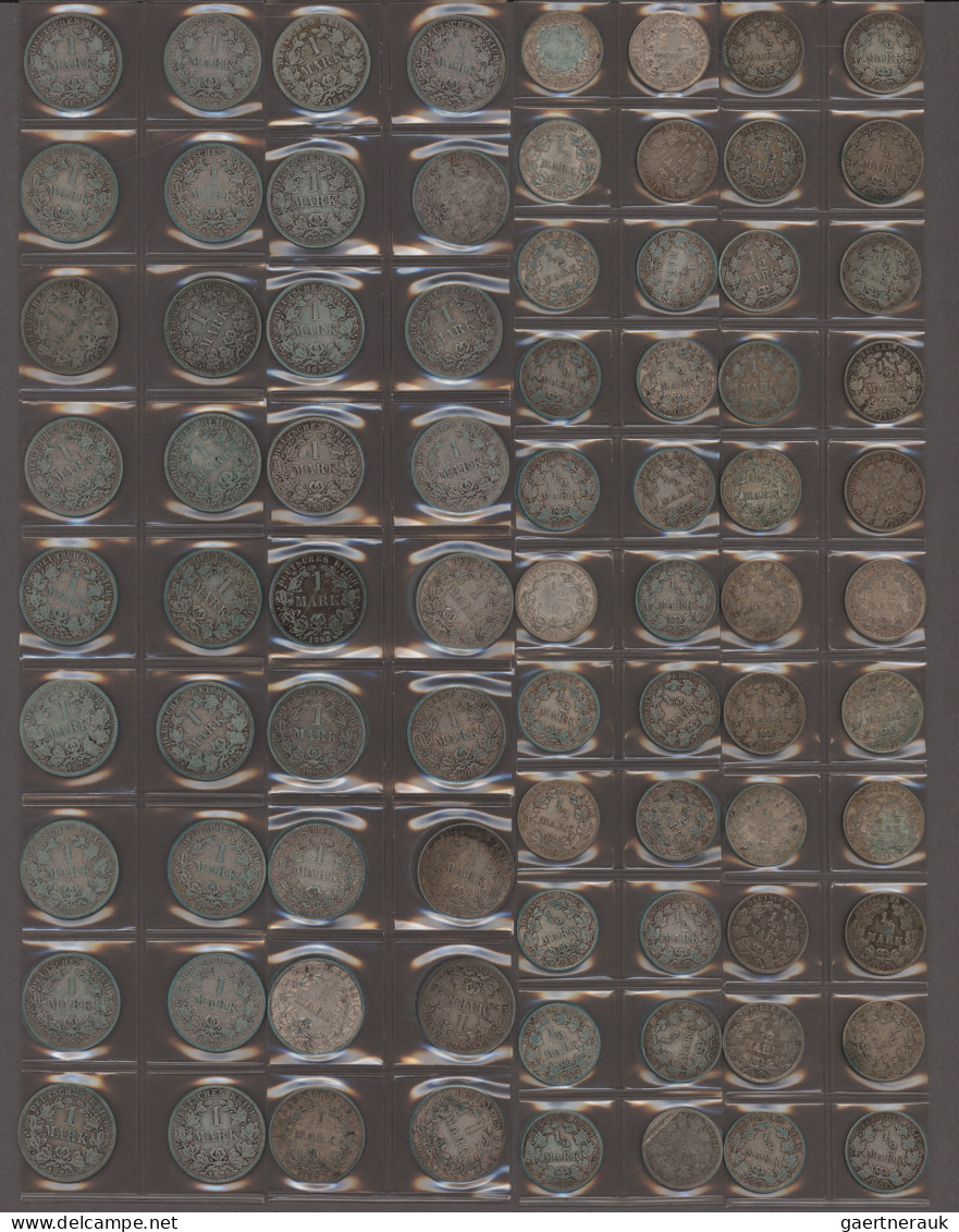 Umlaufmünzen 1 Pf. - 1 Mark: Lot 80 Stück; 36 X 1 Mark Ab 1873 (Jäger 9 Und 17) - Taler En Doppeltaler