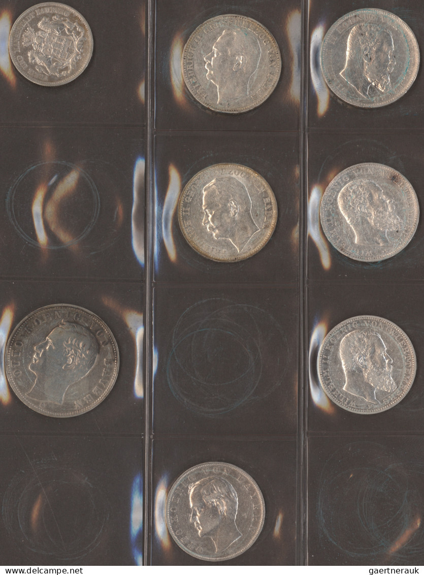 Umlaufmünzen 2 Mark Bis 5 Mark: Lot 8 Münzen, Dabei 2 Mark Hamburg, 5 Mark Bayer - Taler & Doppeltaler