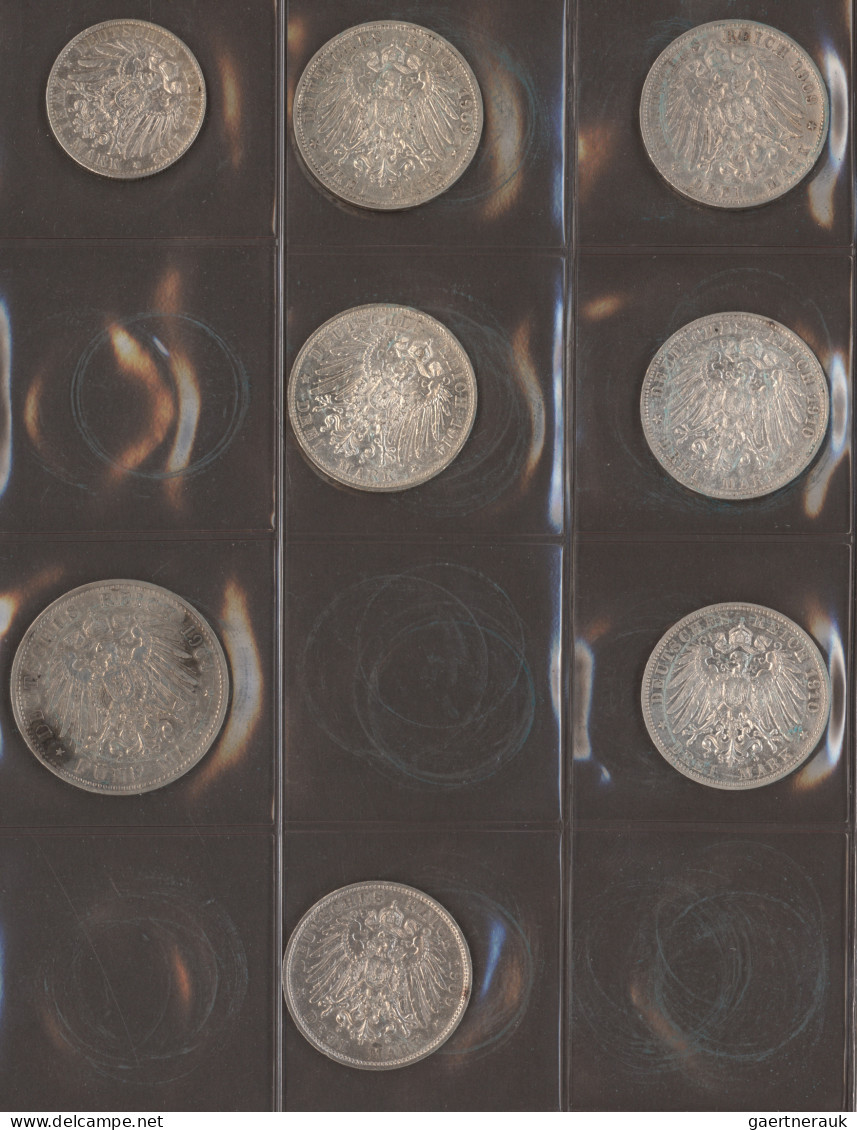 Umlaufmünzen 2 Mark Bis 5 Mark: Lot 8 Münzen, Dabei 2 Mark Hamburg, 5 Mark Bayer - Taler Et Doppeltaler