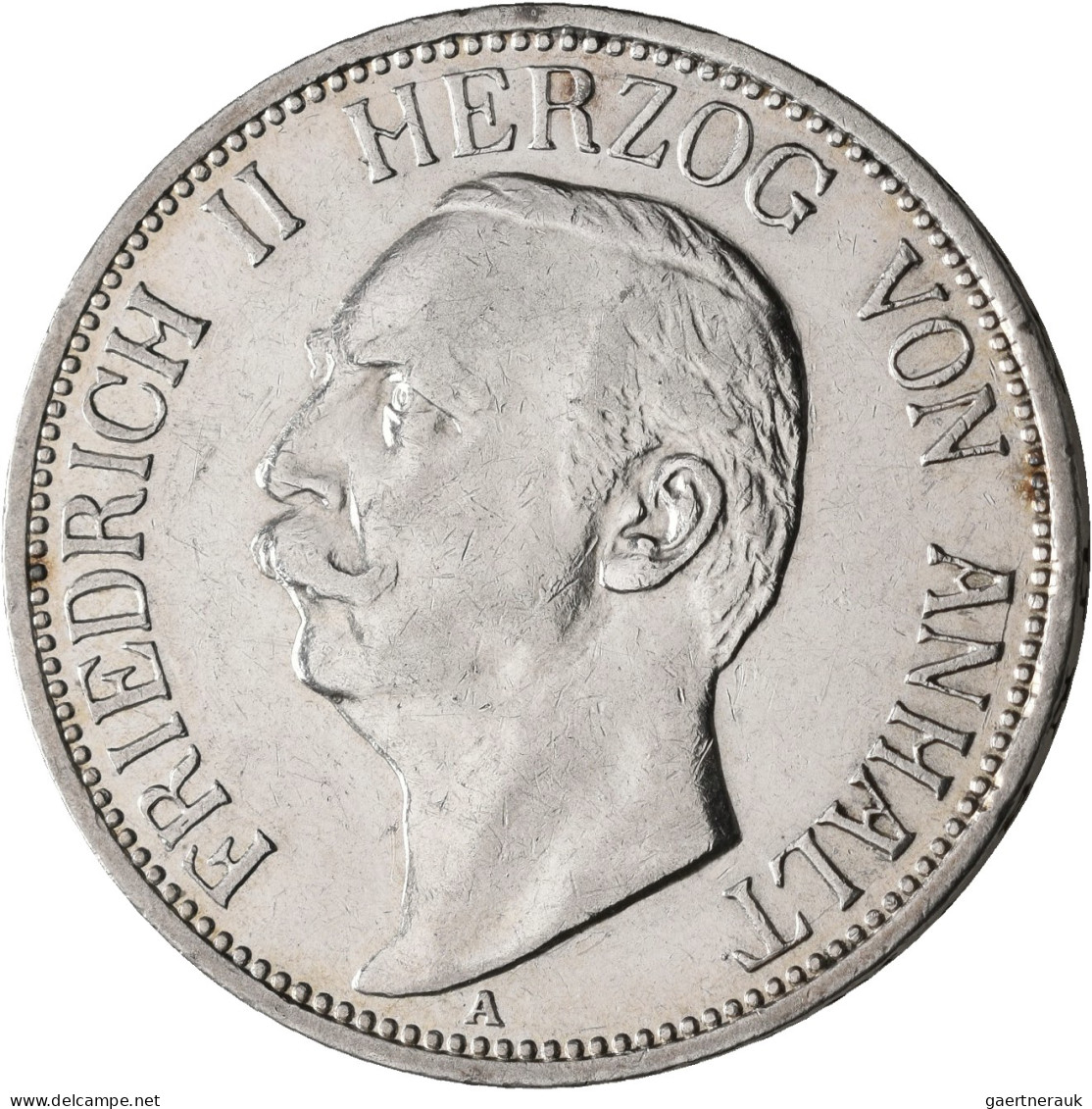 Anhalt: Friedrich II. 1904-1918: 3 Mark 1909 A, Jaeger 23. Kratzer, Winzige Rand - Taler En Doppeltaler