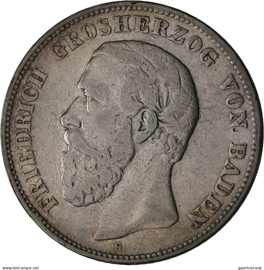 Baden: Friedrich I. 1856-1907: 5 Mark 1875 G, Jaeger 27, Mit Querstrich. Fast Se - Taler & Doppeltaler