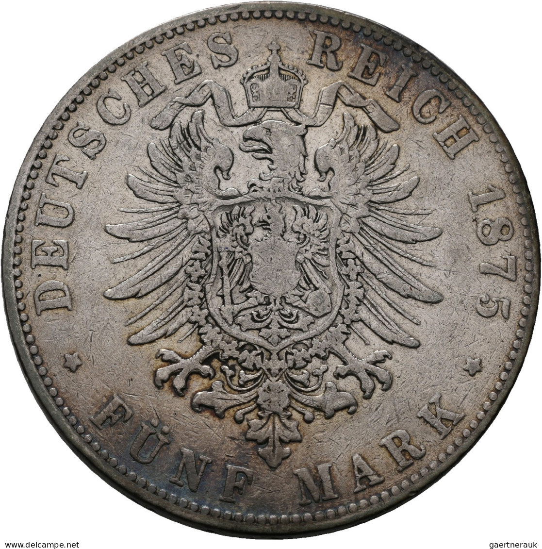 Baden: Friedrich I. 1856-1907: 5 Mark 1875 G, Jaeger 27, Mit Querstrich. Fast Se - Taler & Doppeltaler