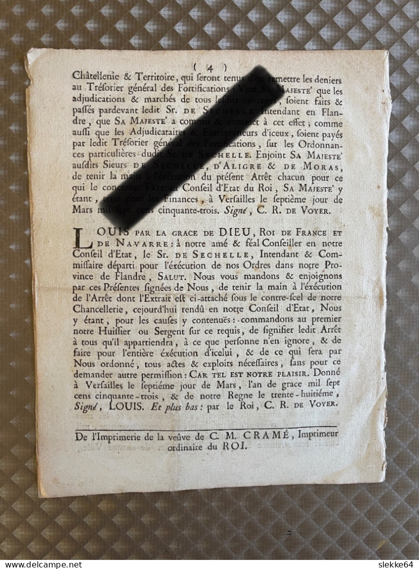 Lodewijk XV, 1753, Decreet Over Waterlopen In Noord-Frankrijk - Historical Documents