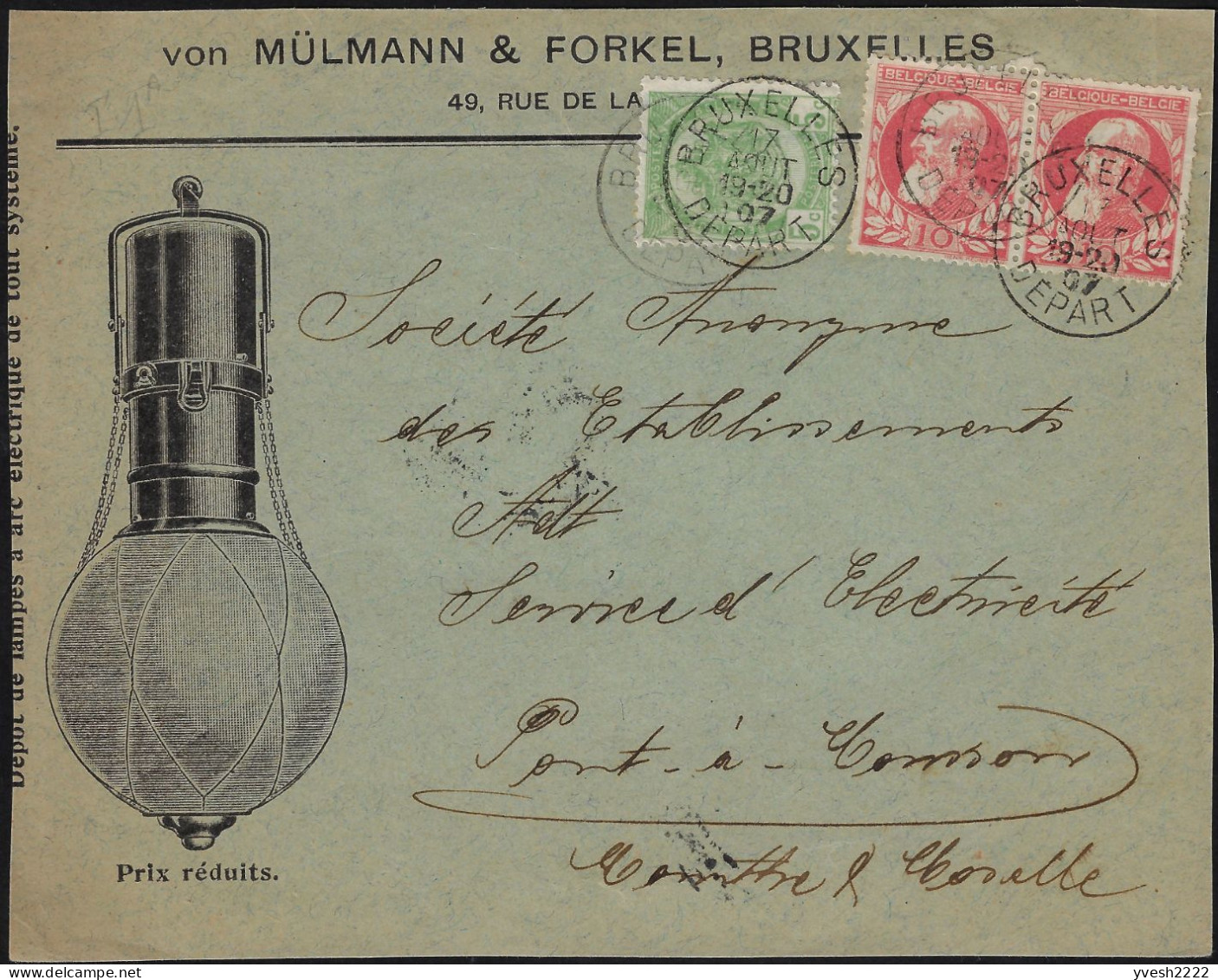 Belgique 1900 Y&T 74 Et 76. 2 Devants D'enveloppes. Von Mülmann & Forkel, Lampiste. Lampes Différentes - Elettricità