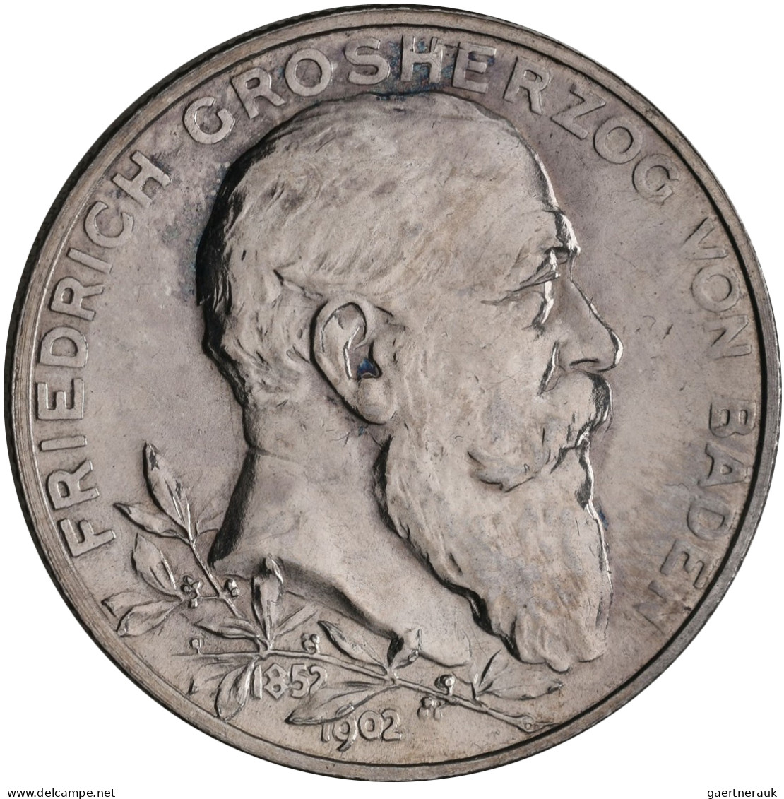 Baden: Friedrich I. 1852-1907: 2 Mark 1902, 50-jähriges Regierungsjubiläum, Jaeg - Taler En Doppeltaler