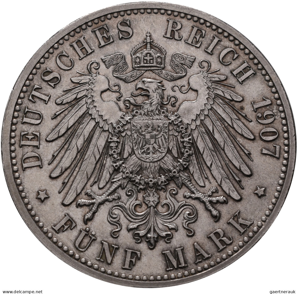 Baden: Friedrich I. 1852-1907: 5 Mark 1907 G, Auf Den Tod Mit Lebensdaten, Jaege - Taler Et Doppeltaler