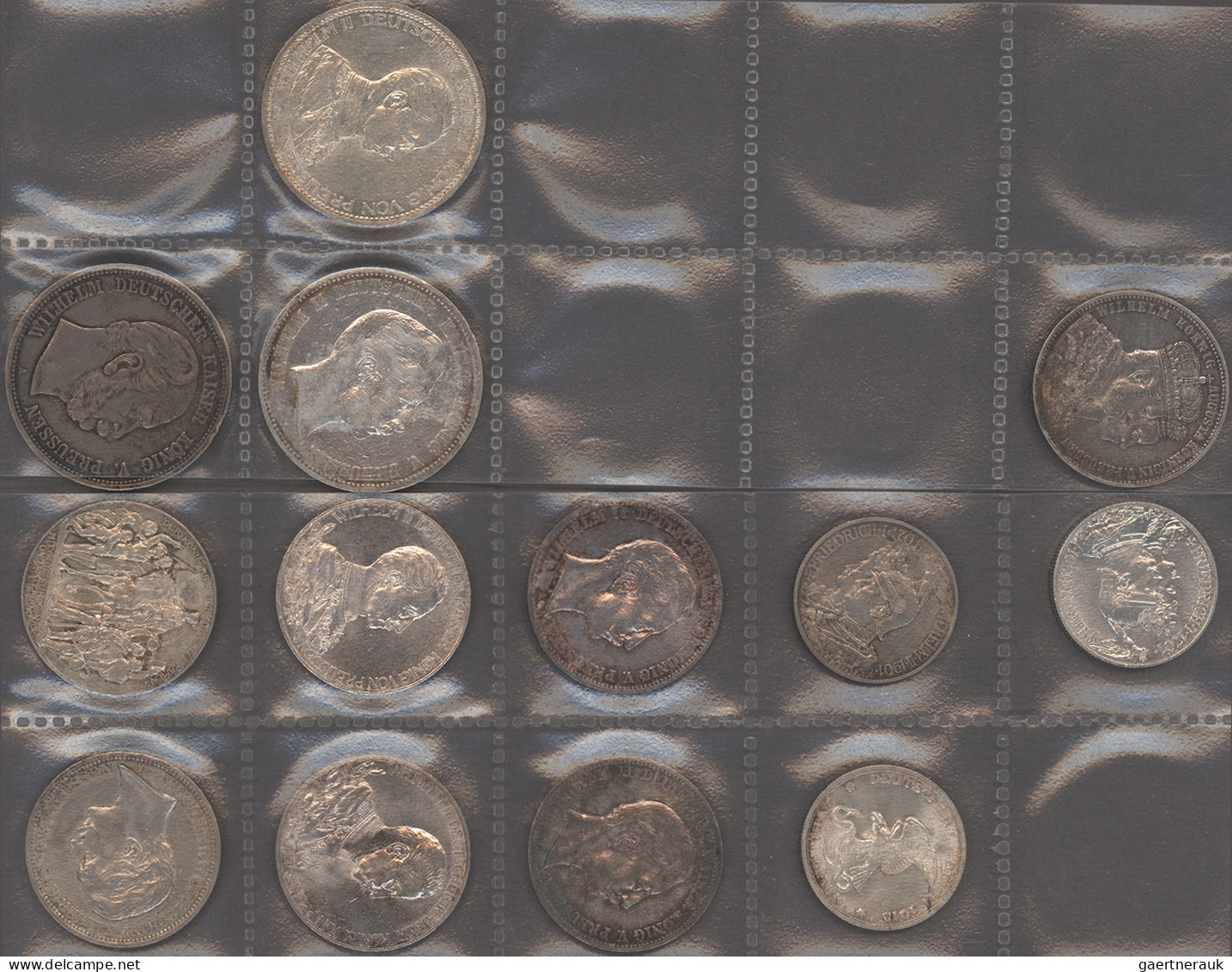 Preußen: Münzblatt Mit 13 Münzen, Dabei 3 X 2 Mark, 6 X 3 Mark Und 3 X 5 Mark So - Taler & Doppeltaler