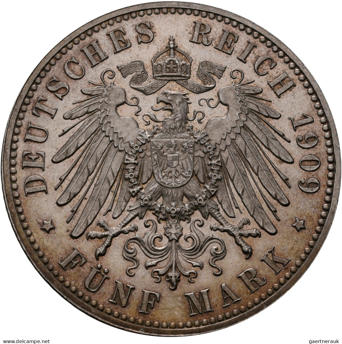 Sachsen: Friedrich August III. 1904-1918: 5 Mark 1909, Universität Leipzig, Jaeg - Taler & Doppeltaler