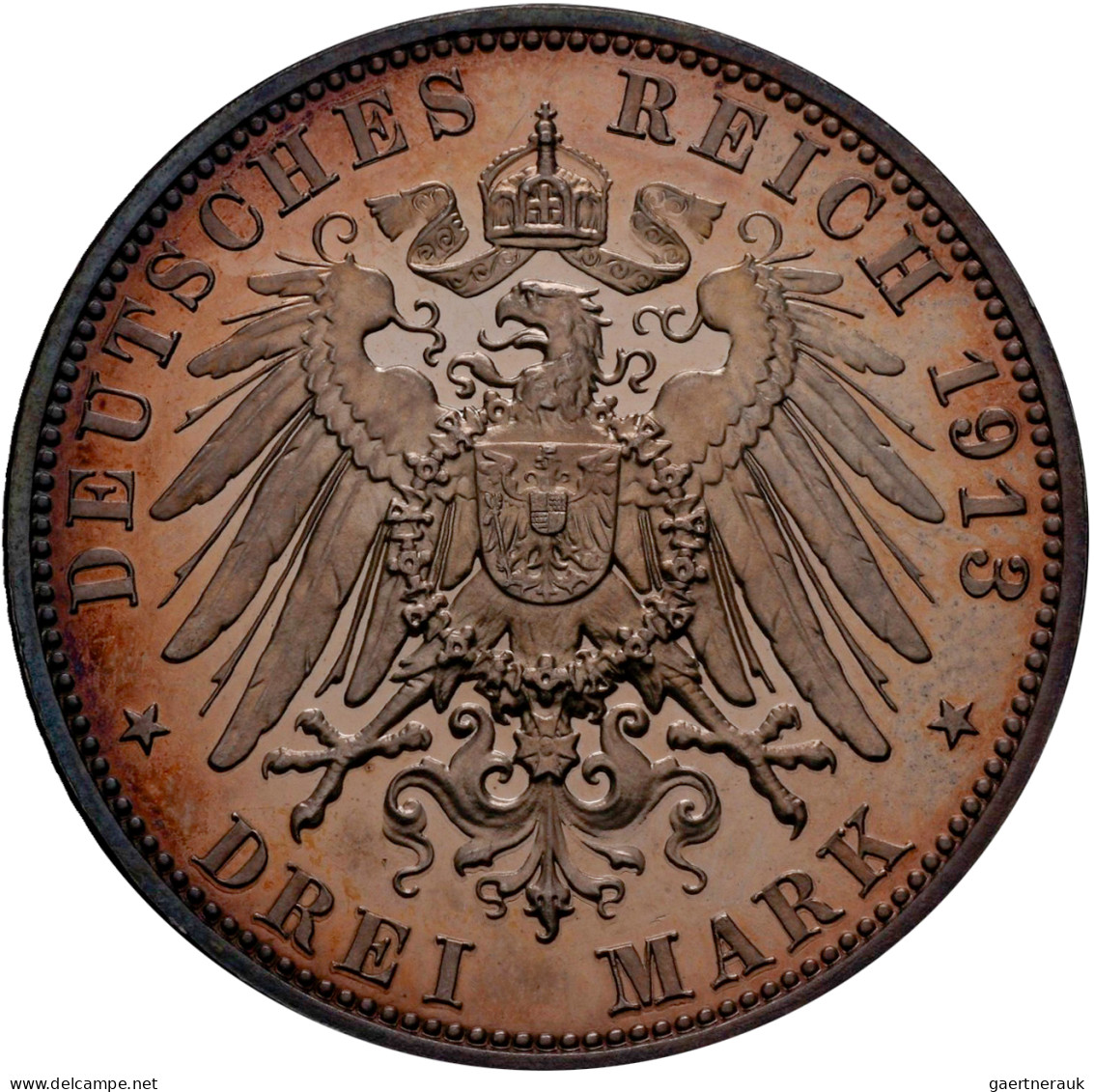 Sachsen: Friedrich August III. 1904-1918: 3 Mark 1913 E, Völkerschlachtdenkmal, - Taler & Doppeltaler