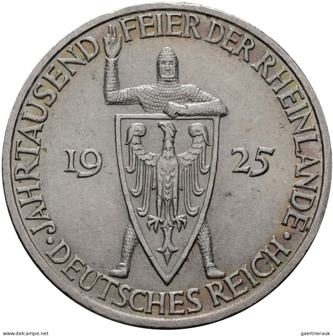 Weimarer Republik: 3 Reichsmark 1925 A + F, 1000 Jahrfeier Rheinlande, Jaeger 32 - Other & Unclassified