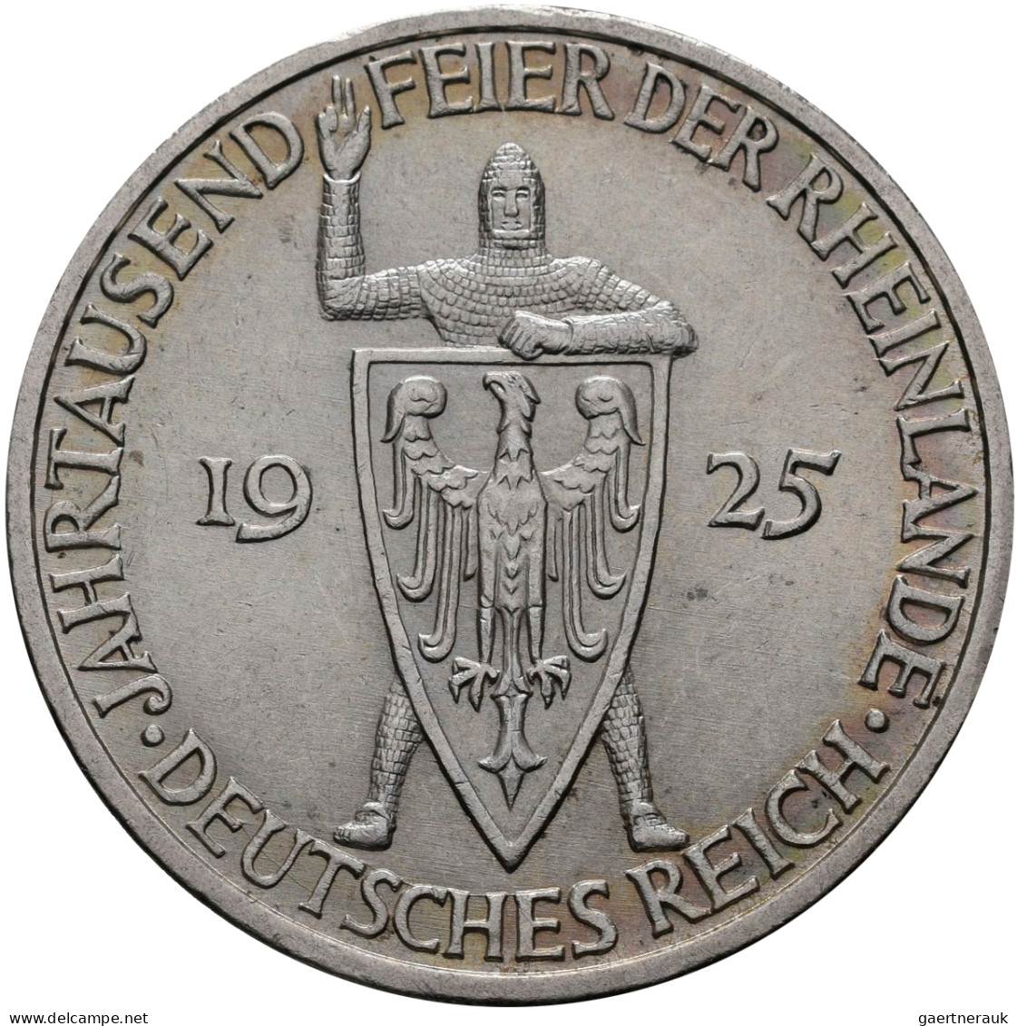 Weimarer Republik: 3 Reichsmark 1925 A + F, 1000 Jahrfeier Rheinlande, Jaeger 32 - Andere & Zonder Classificatie