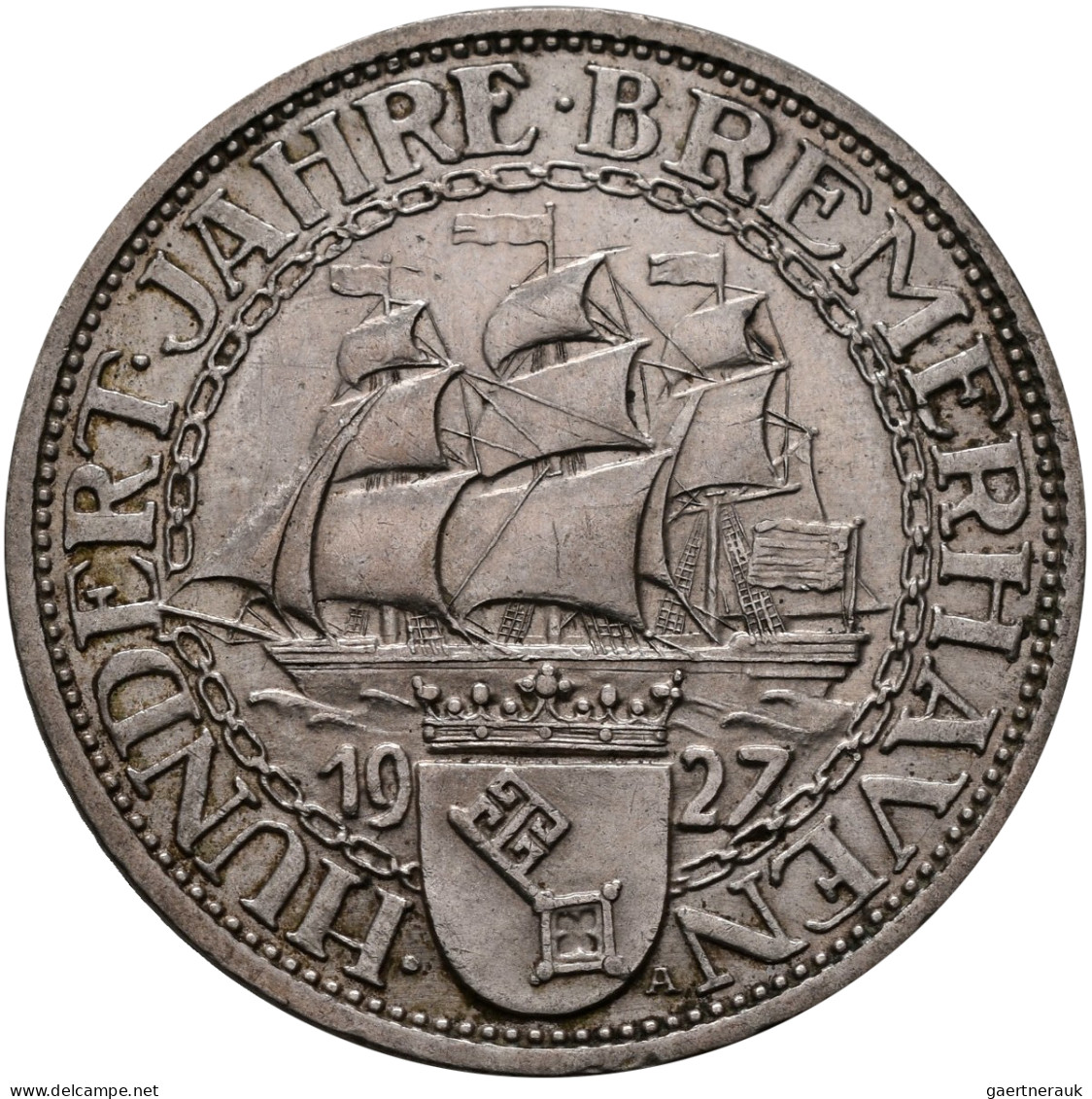 Weimarer Republik: 3 Reichsmark 1927 A, Bremerhaven, Jaeger 325, Vorzüglich. - Autres & Non Classés