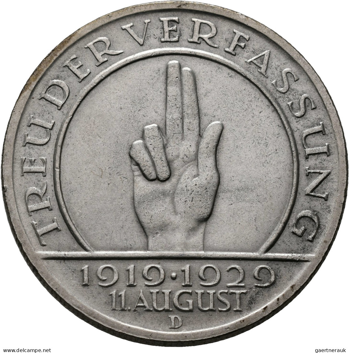 Weimarer Republik: 3 Reichsmark 1929 A (J. 340) + 5 Reichsmark 1929 D (J. 341), - Autres & Non Classés