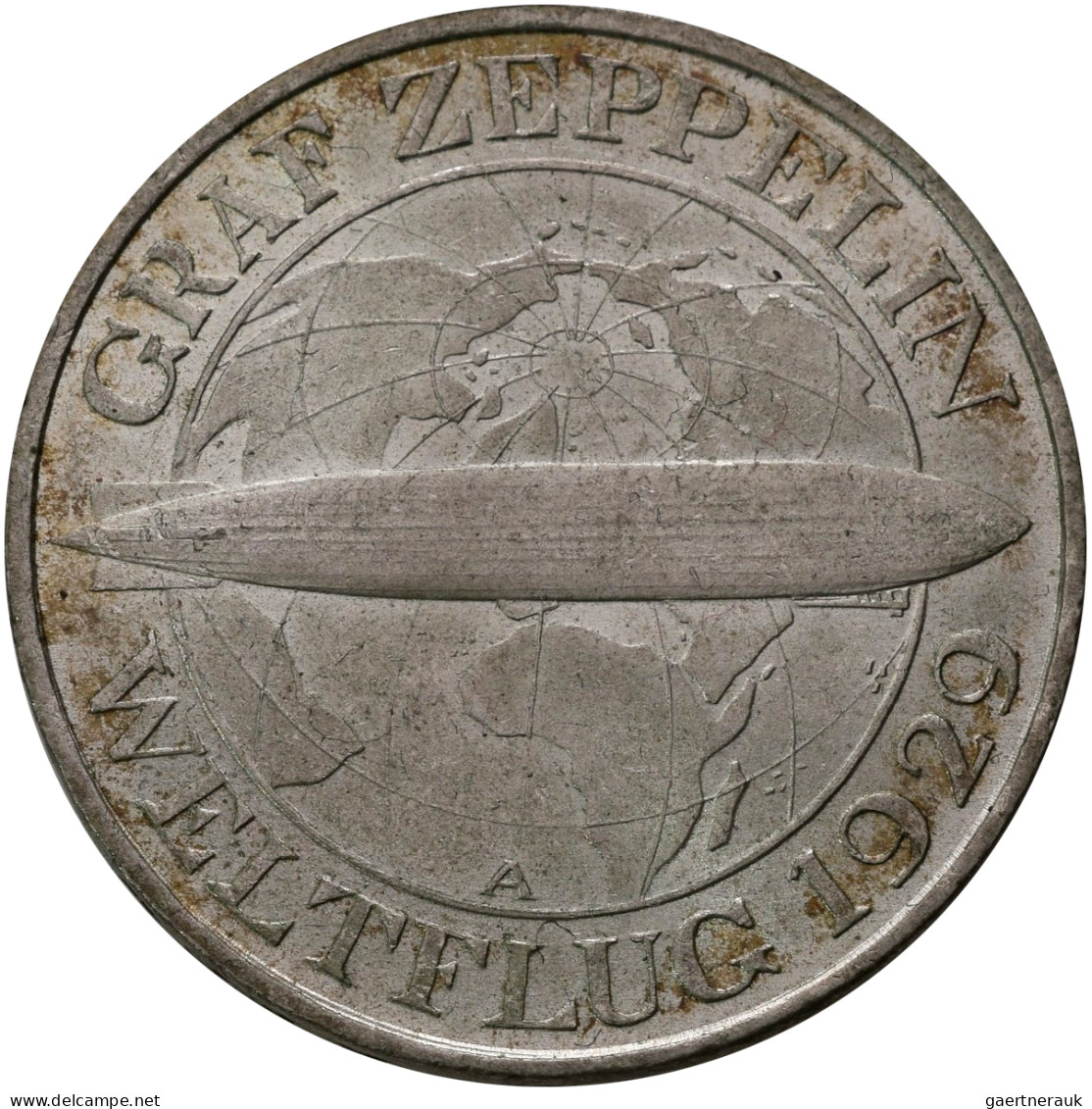 Weimarer Republik: 3 Reichsmark 1930 A, Graf Zeppelin, Weltflug 1929. Jaeger 342 - Andere & Zonder Classificatie