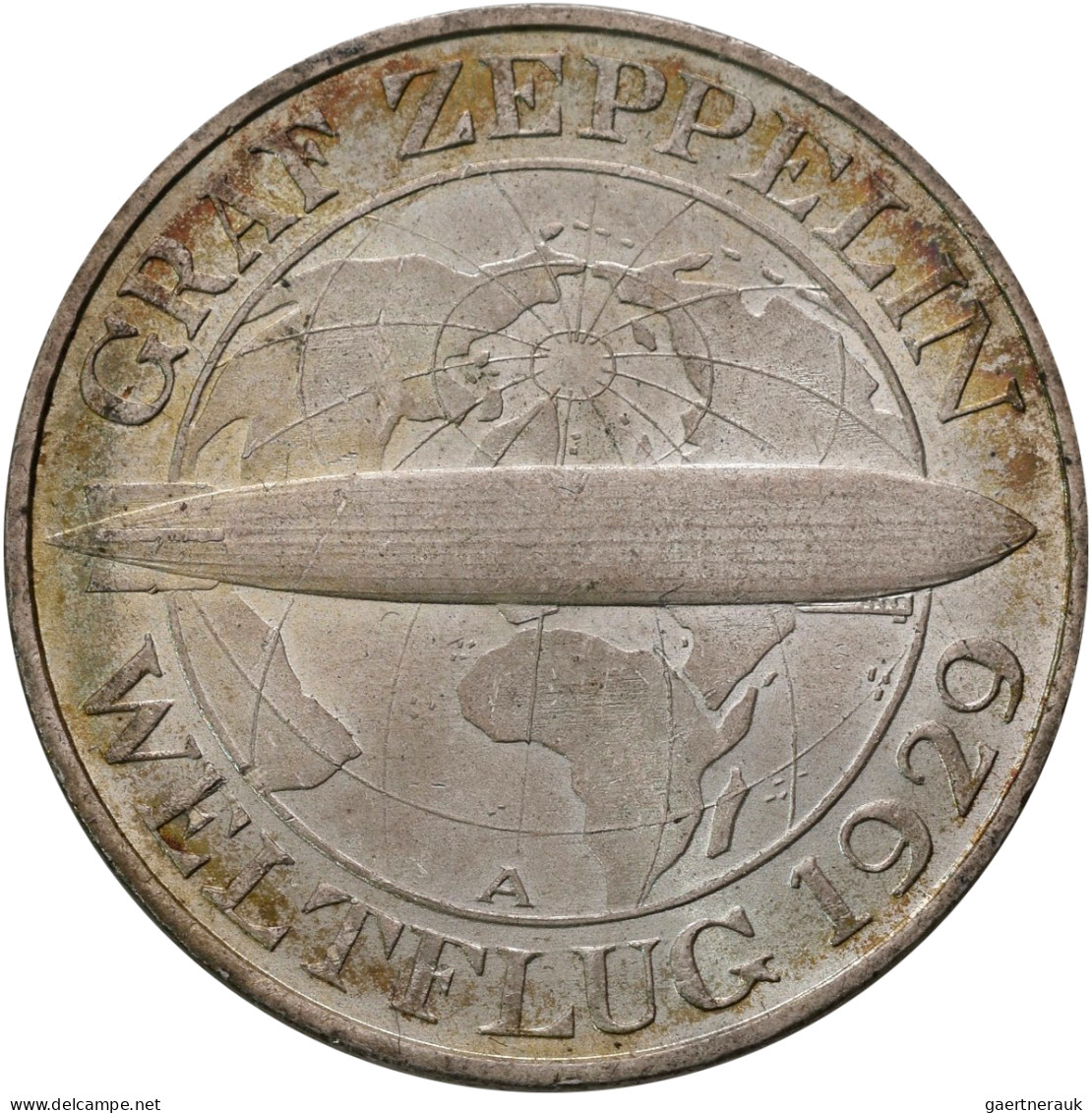 Weimarer Republik: 3 Reichsmark 1930 A, Graf Zeppelin, Weltflug 1929. Jaeger 342 - Other & Unclassified