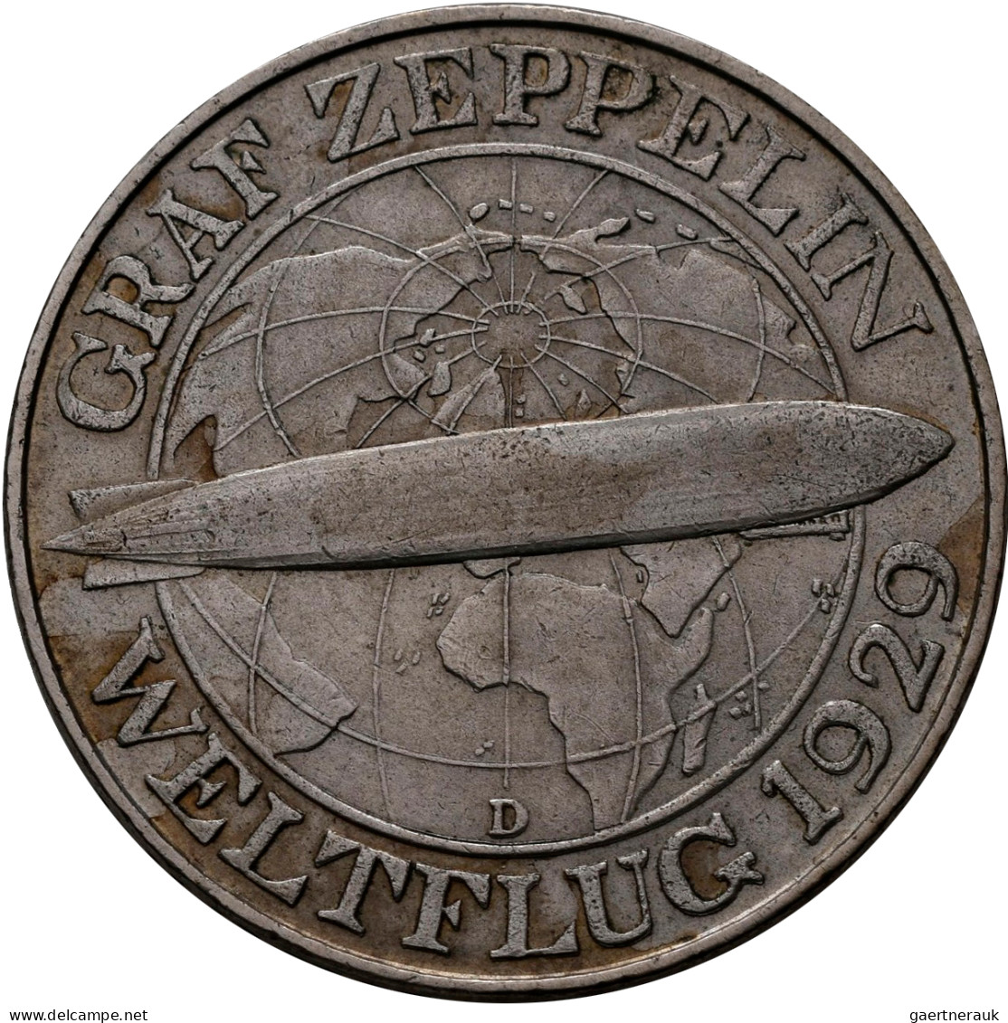 Weimarer Republik: 3 Reichsmark 1930 D, Graf Zeppelin, Weltflug 1929. Jaeger 342 - Sonstige & Ohne Zuordnung