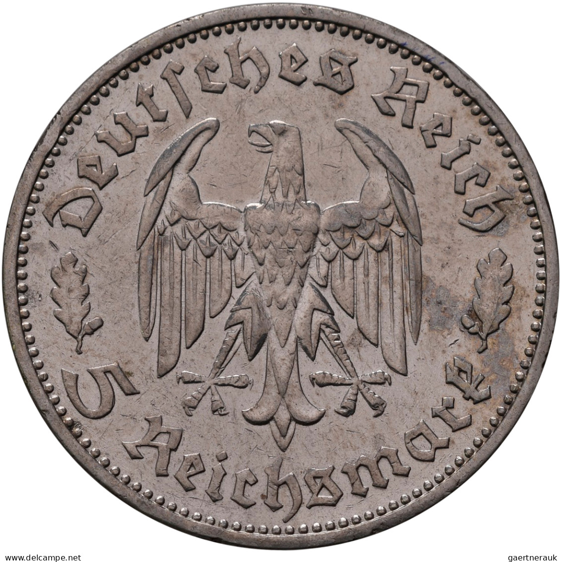 Drittes Reich: 5 Reichsmark 1934 F, Schiller, Jaeger 359. Kratzer, Sehr Schön+. - Sonstige & Ohne Zuordnung