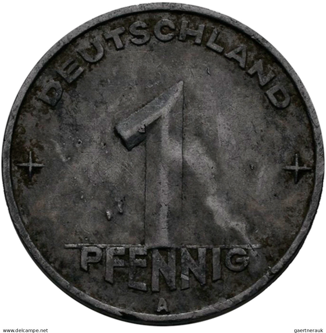 DDR: 1 Pfennig 1952 A, Geprägt Auf Defektem Schrötling. Dadurch Materialbruch. T - Autres & Non Classés