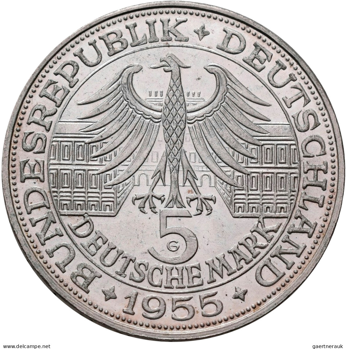 Bundesrepublik Deutschland 1948-2001: 5 DM 1955 G, Markgraf Von Baden, Jaeger 39 - Sonstige & Ohne Zuordnung