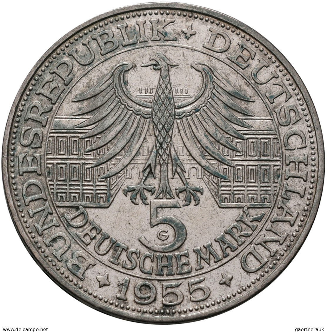 Bundesrepublik Deutschland 1948-2001: 5 DM 1955 G, Markgraf Von Baden, Jaeger 39 - Sonstige & Ohne Zuordnung