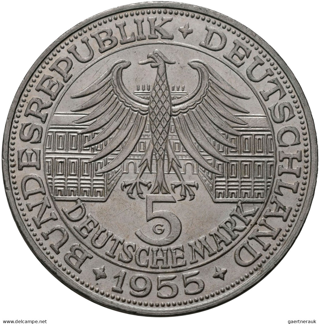 Bundesrepublik Deutschland 1948-2001: 5 DM 1955 G, Markgraf Von Baden, Jaeger 39 - Sonstige & Ohne Zuordnung