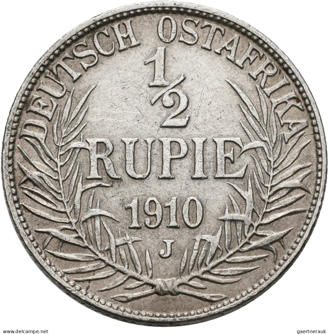 Deutsch-Ostafrika: Wilhelm II. 1888-1918: ½ Rupie 1910 J, Jaeger 721. Kratzer, S - Duits-Oost-Afrika