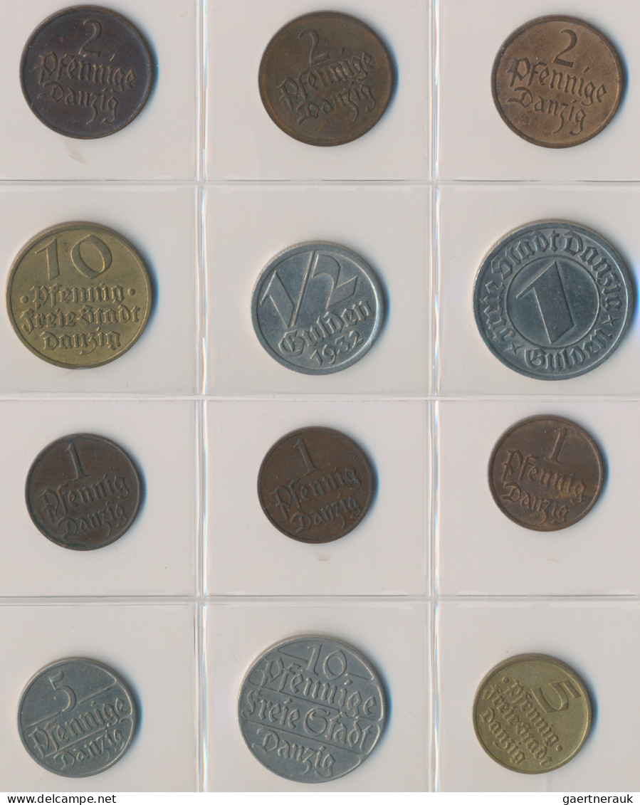 Danzig: Kleine Sammlung 12 Stück, Dabei 1 Pfennig 1923, 1930 + 1937; 2 Pfennig 1 - Sonstige