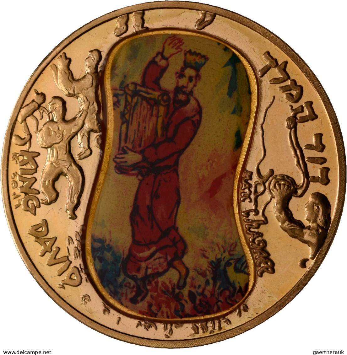 Medaillen Alle Welt: Israel: Staatliche Goldmedaille 1991, Vollfarbige Lithograp - Non Classificati