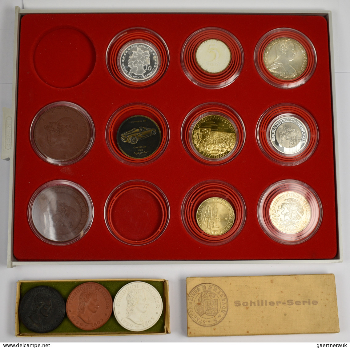 Medaillen Deutschland: Lindnerbox Mit 10 Stück, Dabei MT Taler, 100 ATS, 25 Mex. - Other & Unclassified