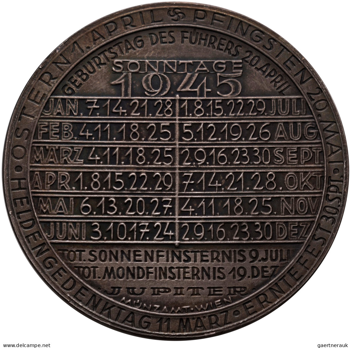 Medaillen Deutschland - Sonstige: Kalendermedaille 1945 Von Welz, Jahresregent J - Other