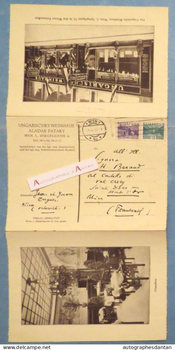 ● Ungarisches Weinhaus - Aladar Pataky - WIEN - Correspondance Jean HUGUES 1934 à Henri BERAUD Saint Didier Au Mont D'or - Schriftsteller