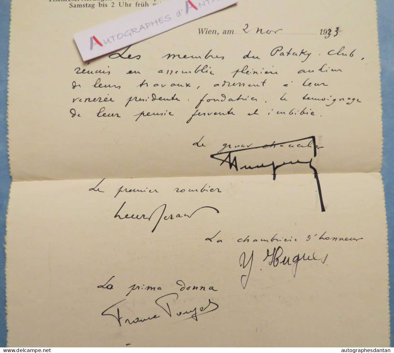 ● Ungarisches Weinhaus - Aladar Pataky - WIEN - Correspondance Jean HUGUES 1934 à Henri BERAUD Saint Didier Au Mont D'or - Writers